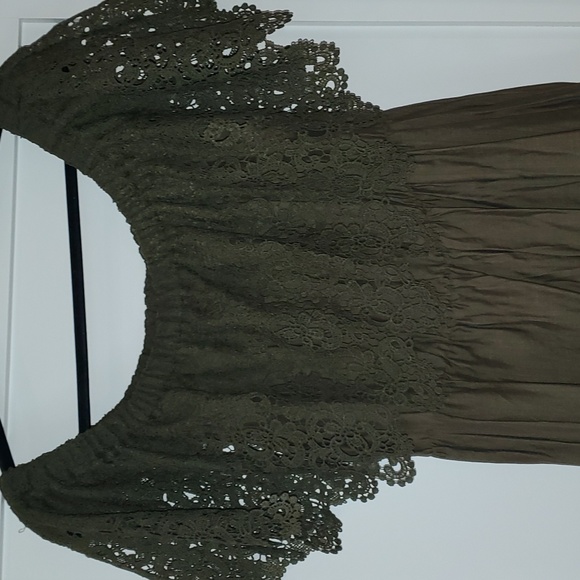 Dress, olive green, off shoulder, boho - Picture 2 of 3